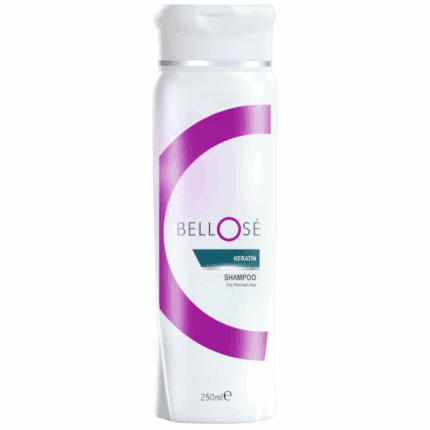 Bellosé Keratin Shampoo white bottle with purple design, 250ml