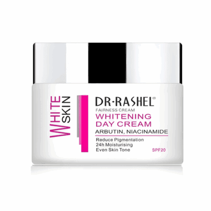 Dr. Rashel Whitening Day Cream with Arbutin and Niacinamide, 24h moisturizing fairness cream for reducing pigmentation and evening skin tone, SPF20 – 50g jar