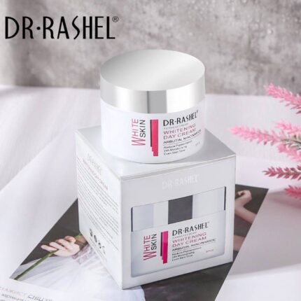 Dr Rashel Whitening Day Cream with Arbutin and Niacinamide for reducing pigmentation, moisturizing, and evening skin tone – product displayed on its box.
