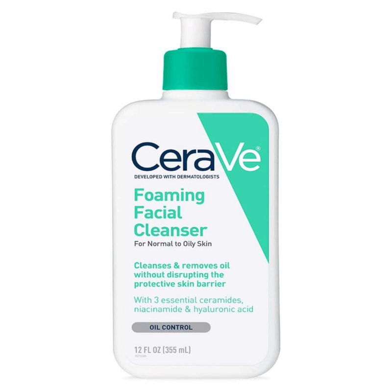 CeraVe Foaming Facial Cleanser for normal to oily skin, 355ml pump bottle.