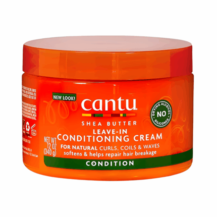 Cantu Shea Butter Leave-In Conditioning Cream jar for natural curls, coils, and waves – softens and helps repair hair breakage.