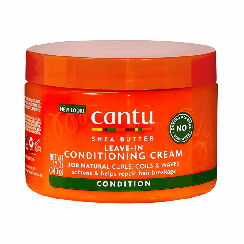 Cantu Shea Butter Leave-In Conditioning Cream jar for natural curls, coils, and waves – softens and helps repair hair breakage.