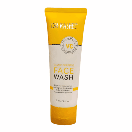 Dr Rashel Vitamin C Brightening Face Wash tube with yellow and white packaging, designed to brighten complexion and reduce redness.
