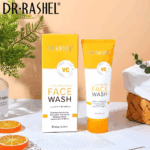 Dr Rashel Vitamin C Brightening Face Wash box and tube displayed on a white surface with citrus slices and greenery décor.