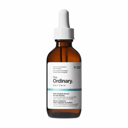 The Ordinary Multi-Peptide Serum for Hair Density in a brown dropper bottle with white and blue label, formulated to promote thicker, denser, and healthier-looking hair using concentrated peptides and nourishing actives.