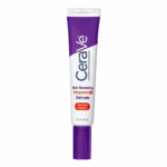 A tube of CeraVe Skin Renewing Vitamin C Serum 30ml with a purple cap and white body, highlighting “10% Pure Vitamin C.” The packaging emphasizes dermatologist-developed brightening care to improve skin tone and texture.