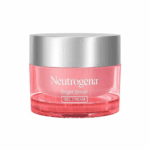 Front view of Neutrogena Bright Boost Gel Cream in a pink jar with a silver lid, designed to brighten skin, improve texture, and provide smooth, radiant hydration.