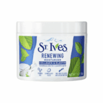 St. Ives Renewing Moisturizer with Collagen and Elastin in a white tub, front label visible on a clean background.