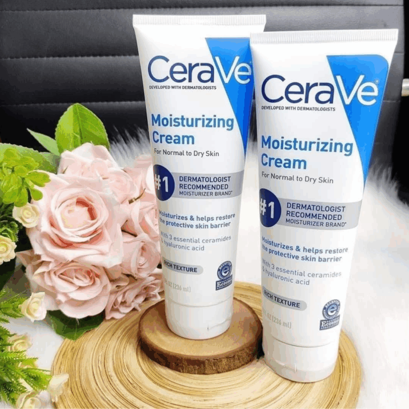Two CeraVe Moisturizing Cream tubes displayed together showing dermatologist recommended moisturizer for dry skin