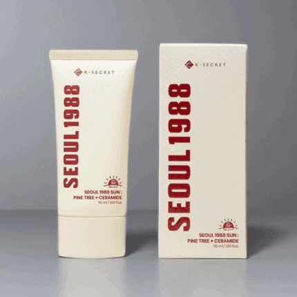 K-Secret Seoul 1988 Sun Pine Tree and Ceramide SPF50 PA++++ sunscreen with tube and box front view