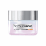 L’Oréal Paris Glycolic Bright Glowing Day Cream SPF 17 product jar on white background