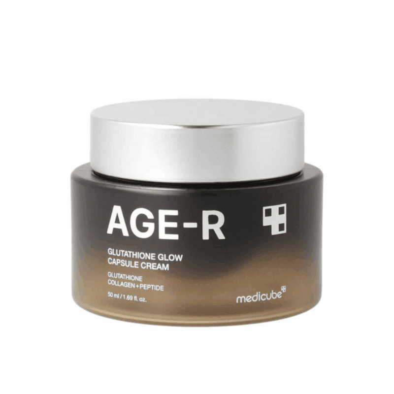 Medicube AGE-R Glutathione Glow Capsule Cream jar front view with silver lid
