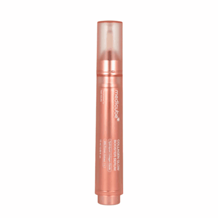 Medicube Collagen Glow Booster Serum bottle with rose gold packaging on white background