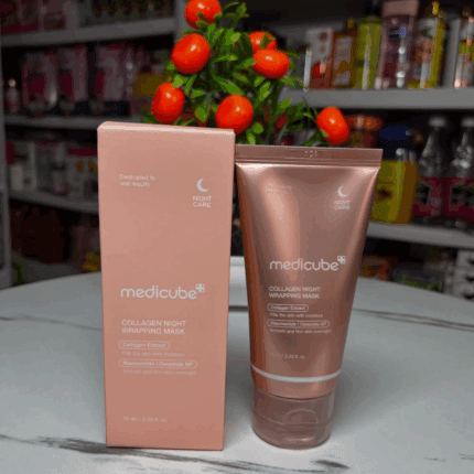 Medicube Collagen Night Wrapping Mask tube displayed next to original packaging box
