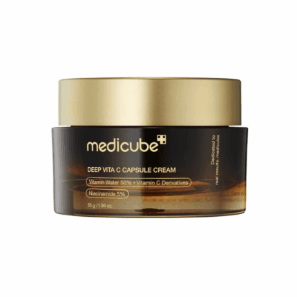 Medicube Deep Vita C Capsule Cream with vitamin C derivatives and niacinamide in gold lid jar