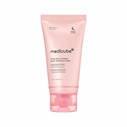 Medicube PDRN Pink Caffeine Night Wrapping Mask tube 75ml isolated on white background