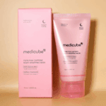 Medicube PDRN Pink Caffeine Night Wrapping Mask 75ml with original packaging displayed side by side