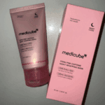Medicube PDRN Pink Caffeine Night Wrapping Mask tube and box placed on flat surface showing label details