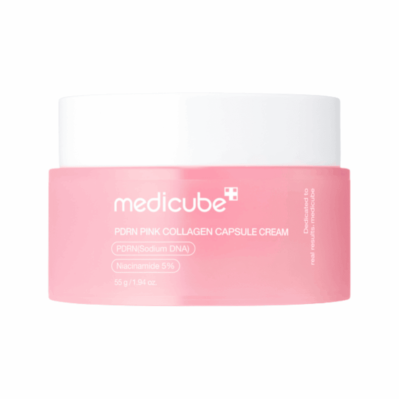 Medicube PDRN Pink Collagen Capsule Cream with niacinamide 5 percent in pink jar packaging