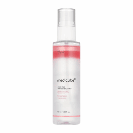 Medicube PDRN Pink Glutathione Serum Mist 100ml bottle with dual-layer pink formula on white background