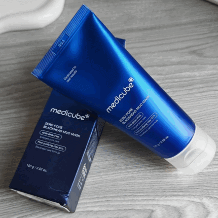 Medicube Zero Pore Blackhead Mud Mask tube placed on box packaging
