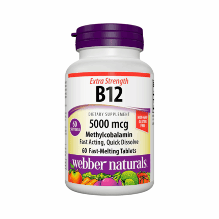 Webber Naturals Extra Strength Vitamin B12 5000 mcg methylcobalamin fast melting tablets bottle front view