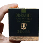 Dr Rashel 24K gold collagen anti wrinkle gel cream 50ml jar held in hand in Sri Lanka