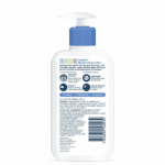 Back view of CeraVe Baby Moisturizing Lotion 473ml pump bottle showing ingredients and usage details, fragrance free baby lotion developed with pediatric dermatologists available in Sri Lanka