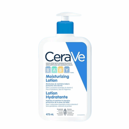 CeraVe Baby Moisturizing Lotion 473ml pump bottle, gentle fragrance free baby lotion with ceramides and vitamin E developed with pediatric dermatologists available in Sri Lanka