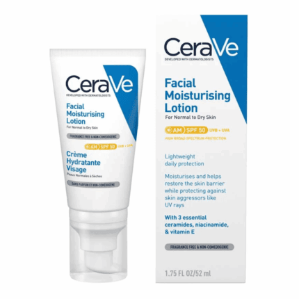CeraVe Facial Moisturising Lotion AM SPF 50 tube with box packaging, daily face moisturizer for normal to dry skin with broad spectrum UV protection available in Sri Lanka