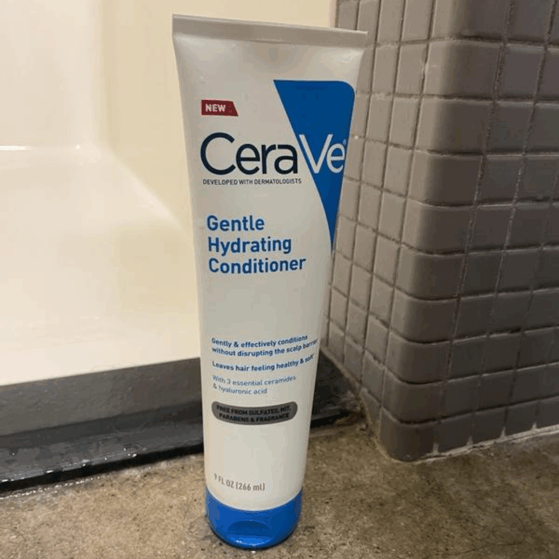 CeraVe Gentle Hydration Conditioner 266ml standing on wooden floor, original gentle hydrating hair conditioner for sensitive scalp available in Sri Lanka