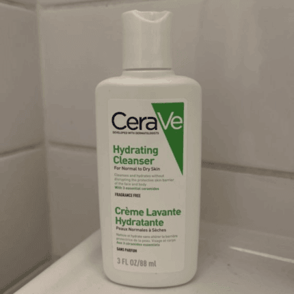CeraVe Hydrating Cleanser 88ml for normal to dry skin in Sri Lanka, original bottle placed on bathroom shelf