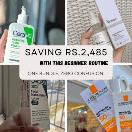 Start your skincare journey with this beginner routine bundle featuring CeraVe Hydrating Cleanser, The Ordinary Niacinamide 10% + Zinc, CeraVe PM Moisturizer and La Roche-Posay Anthelios SPF50+. One bundle, zero confusion — save Rs. 2,485.