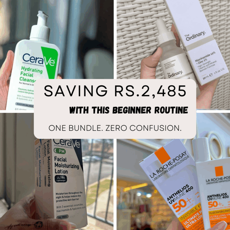 Start your skincare journey with this beginner routine bundle featuring CeraVe Hydrating Cleanser, The Ordinary Niacinamide 10% + Zinc, CeraVe PM Moisturizer and La Roche-Posay Anthelios SPF50+. One bundle, zero confusion — save Rs. 2,485.