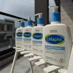 Multiple Cetaphil Gentle Skin Cleanser for sensitive skin 500ml bottles displayed outdoors in Sri Lanka