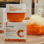 Dr Rashel vitamin C brightening and moisturizing body butter 250g jar with box and bath sponge display in Sri Lanka