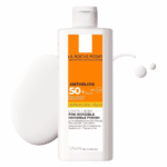La Roche-Posay Anthelios Ultra Fluid SPF 50 125ml body sunscreen bottle with invisible finish formula and high UVA/UVB protection displayed on a clean white background with lotion texture.