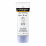 Neutrogena Ultra Sheer face sunscreen SPF 60 (88ml) tube with white packaging, black label, and light blue cap.