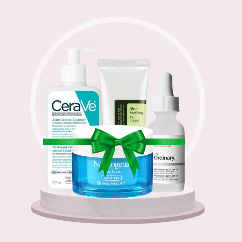 Oily and acne control skincare routine bundle with cleanser, niacinamide serum, gel moisturizer, and sunscreen from Skinify LK designed for clear skin in Sri Lanka.