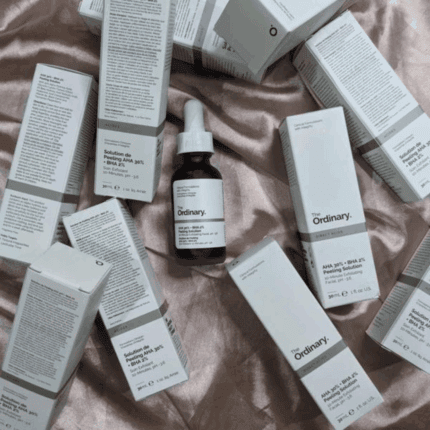 Multiple The Ordinary AHA 30% BHA 2% Peeling Solution boxes with serum bottle displayed on fabric exfoliating skincare Sri Lanka