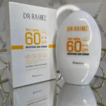 Dr Rashel Moisture Sunscreen SPF 60 60g Sri Lanka anti-aging moisture sun cream bottle and box packaging displayed on a reflective surface with SPF 60++ protection.
