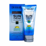 DR.RASHEL Sun Cream Hydrate SPF 50 in a blue tube with matching box packaging, designed for UV protection and skin hydration, displayed on a clean background
