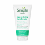 “Simple Age Resisting Facial Wash tube with green accents, hydrating face cleanser for sensitive skin with green tea and mushroom, 150 ml”